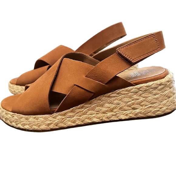 Eileen Fisher Leather Timor Wedge Sandal - Cognac - Sz 9 - Picture 4 of 8